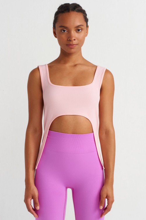 Топ-бра в рубчик с боковыми декором, Light pink
