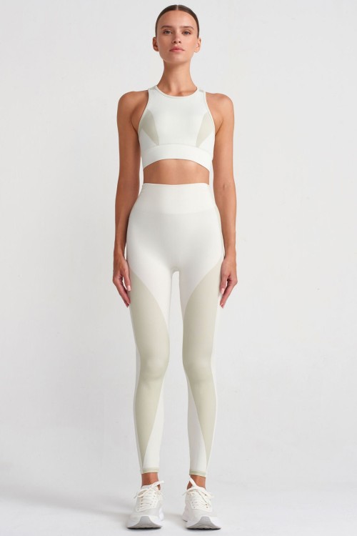 Тонкие ребристые леггинсы с графическим рисунком, Beige green